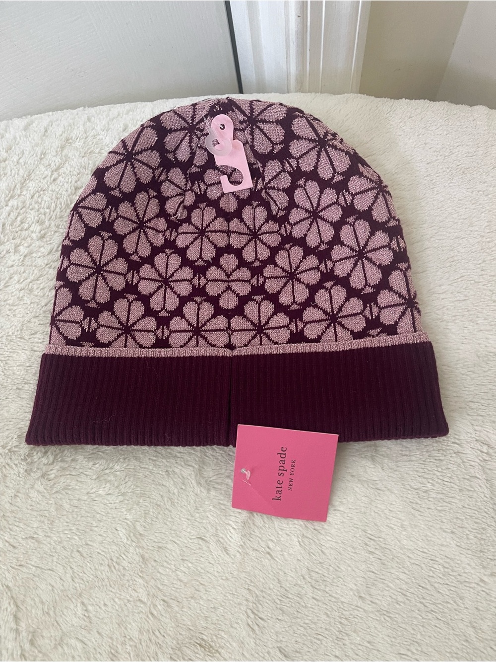 kate spade Pink and Plum Floral Jacquard Beanie